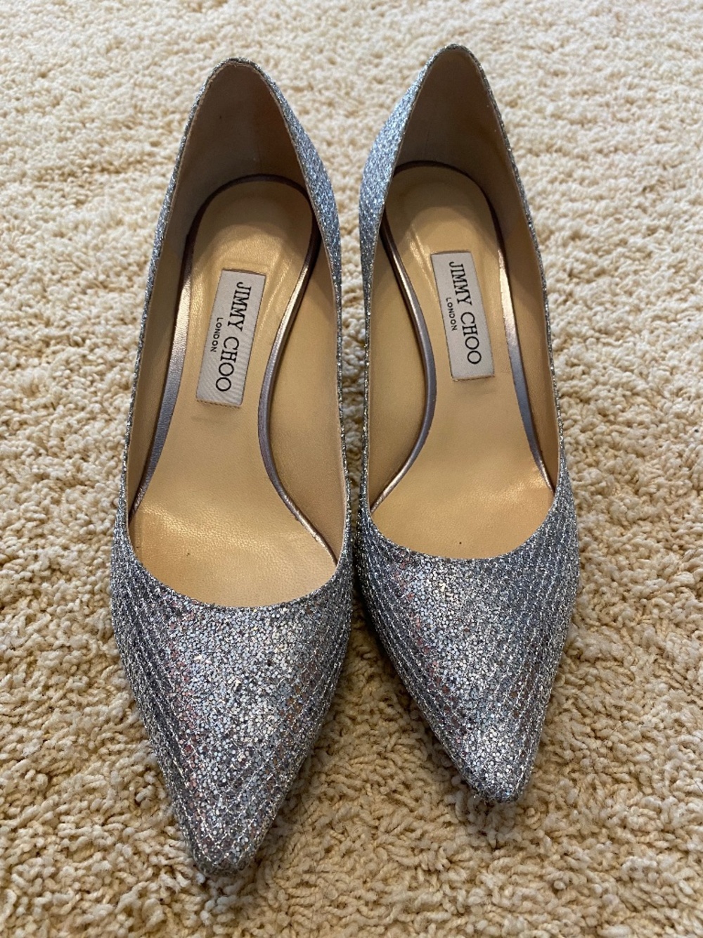 Jimmy Choo Romy Silver Glitter Pumps 39 1/2
